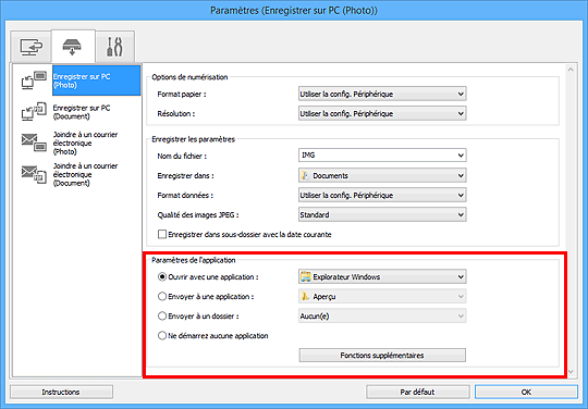 figure : boîte de dialogue Paramètres